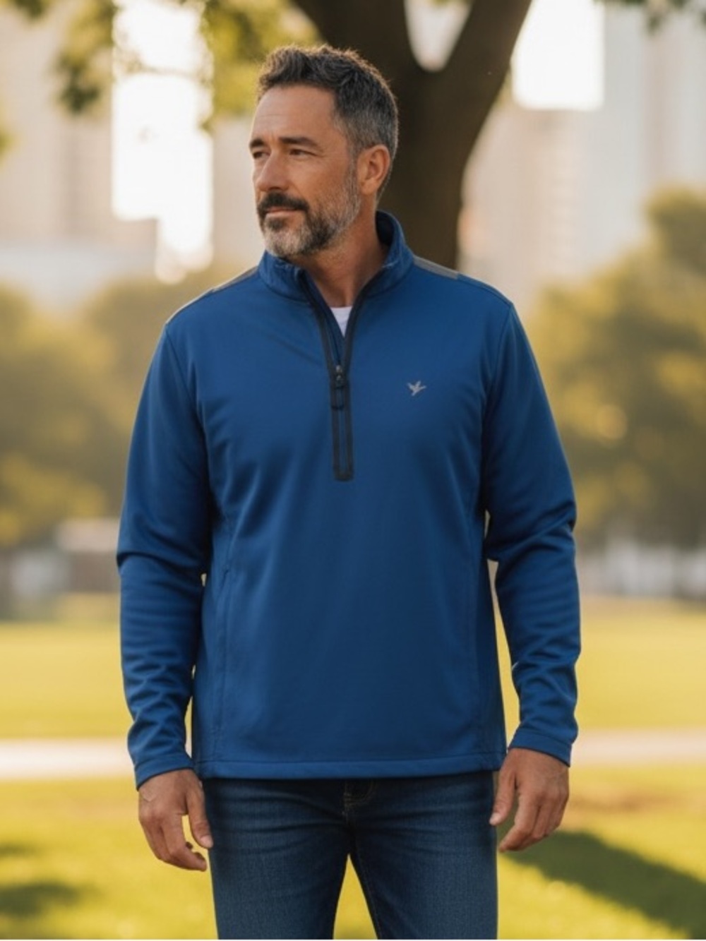 Nike golf pull over draw string waste size large blue with gray accents